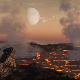 Vue d'artiste de la Terre à l'Hadéen. © Dan Durda, Southwest Research Institute